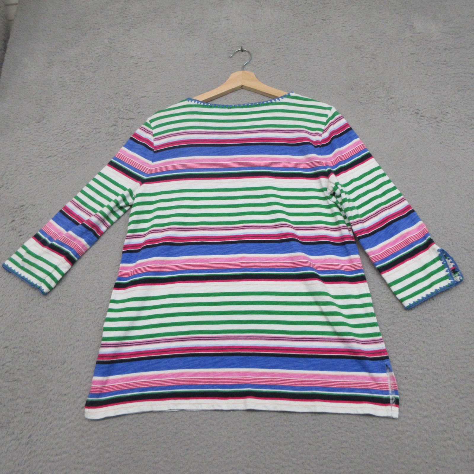Talbots Linen Blend Tunic Top Women M Blue Green Striped Coastal Nautical Resort