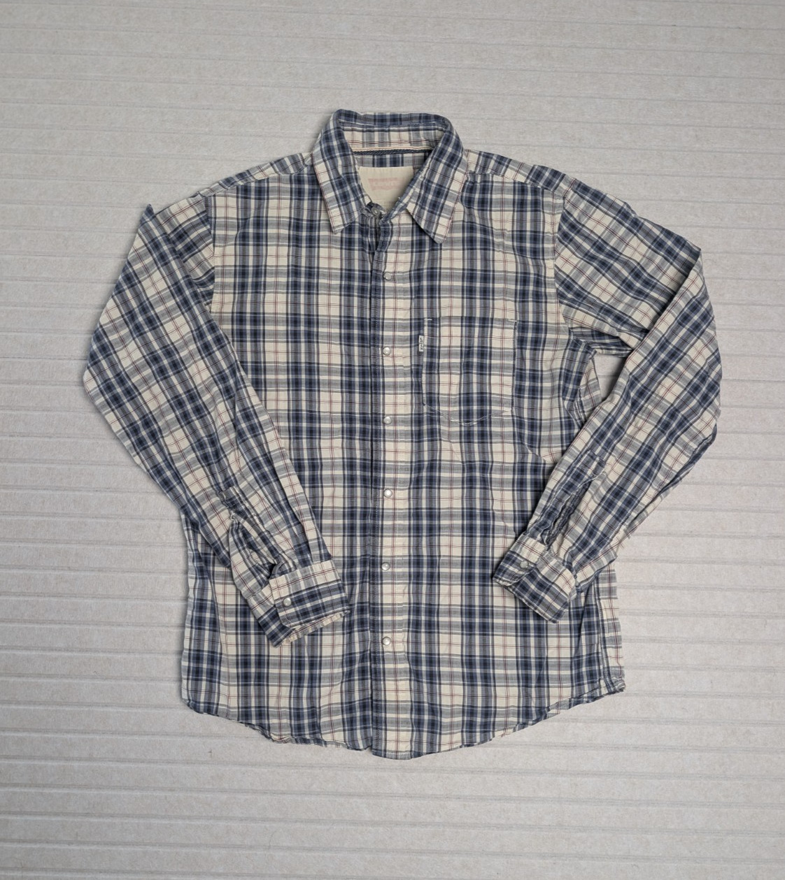 Levi Strauss Jeans Mens Small Plaid Pearl Snap Shirt Long Sleeve