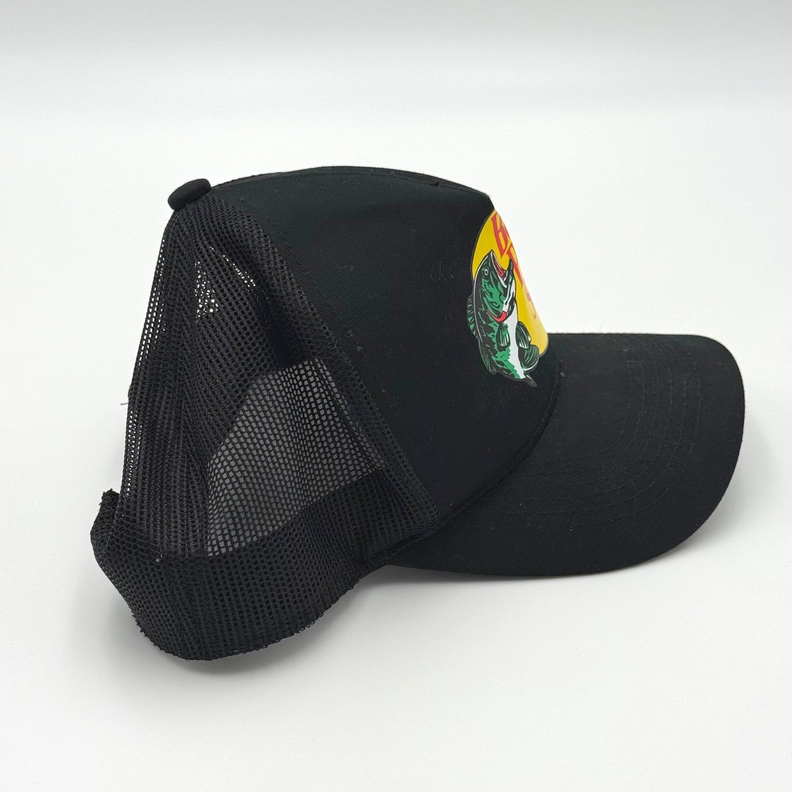 Bass Pro Shops Mesh Trucker Hat Black Snapback Fishing Cap Distressed OSFM