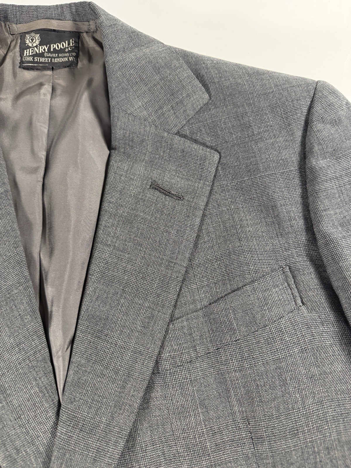 Henry Poole Bespoke Savile Row Gray Glen Check Blazer 40R Est Wool Vintage 1979