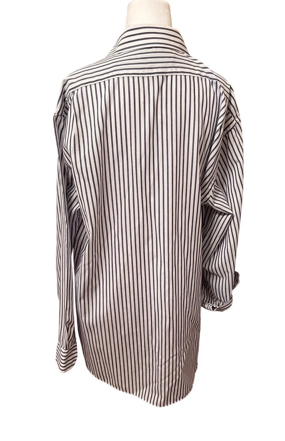 Striped Blue White Broadcloth Button Down Shirt 16 1/2 Preppy Quiet Luxury