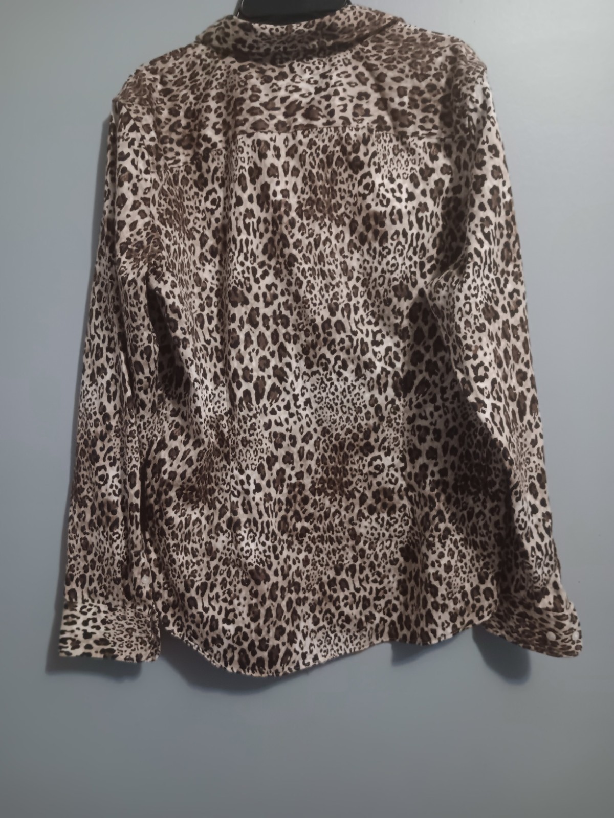 Chaps Non-Iron Brown Leopard Print Collared Long Sleeve Woven Cotton L/G