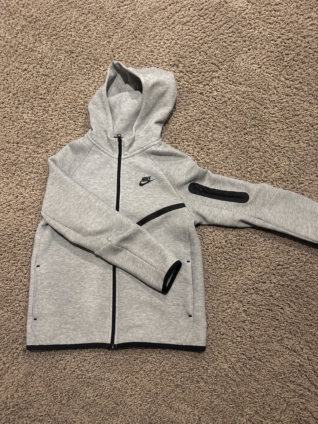Nike Teens XL Gray Solid Full Zip Hooded Hoodie w/ Pockets Logo