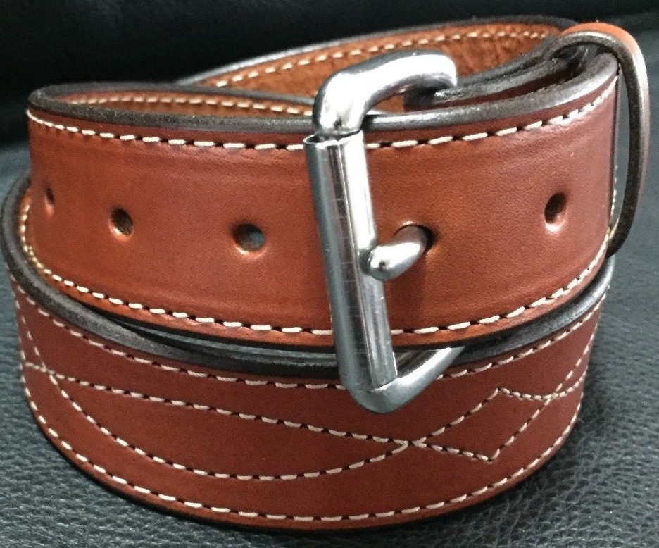 1-1/2″Diamond Stitched Genuine Real Leather Dress Gun Belt Strap Buckle_Amish