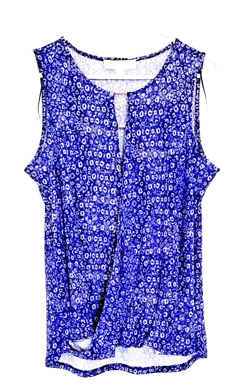 Michael Kors $99.50 Women’s Sz M Blue Printed Sleeveless Crossover Front Top NWT