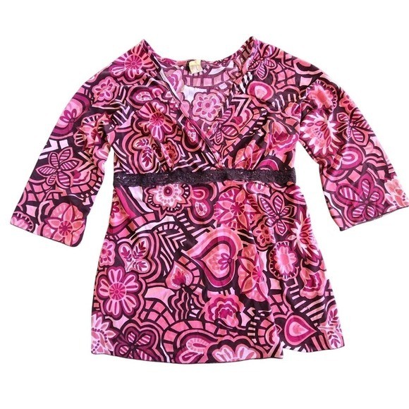 VTG 90s y2k pink babydoll top / boho floral girly teen cute retro groovy funky