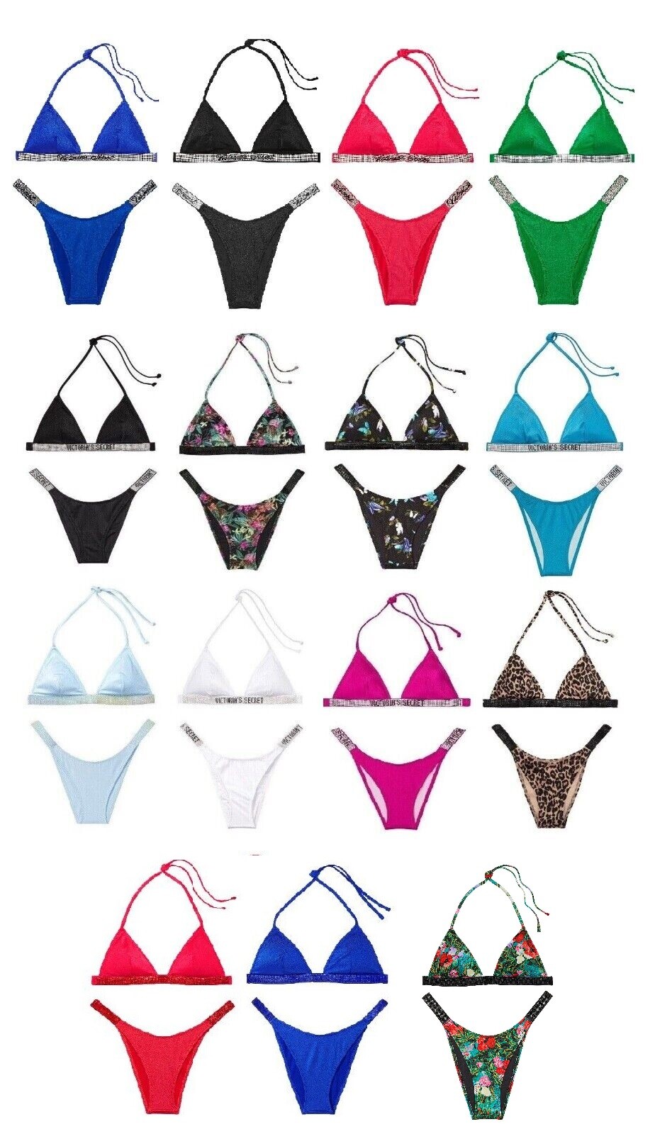 VICTORIAS SECRET SHINE STRAP TRIANGLE BIKINI SWIM TOP BOTTOM BLING SWIMSUIT SET