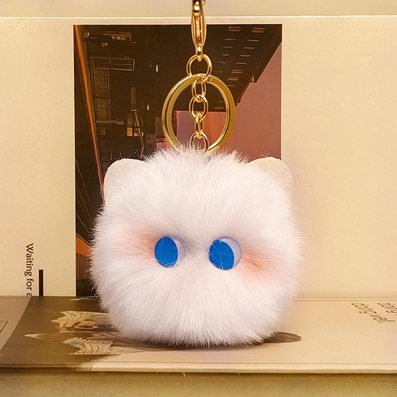 1pc Random Blush Cat Pendent Furry Keychain-Cute Girl Heart Cat Schoolbag Accent