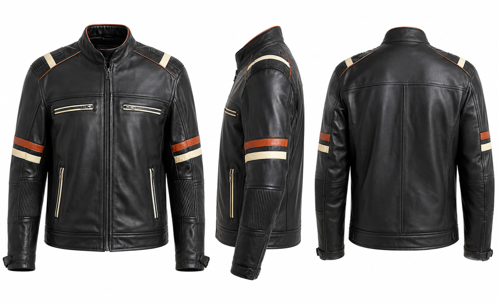Men’s Black Genuine Leather Cafe Racer Motorcycle Jacket Vintage Biker Coat