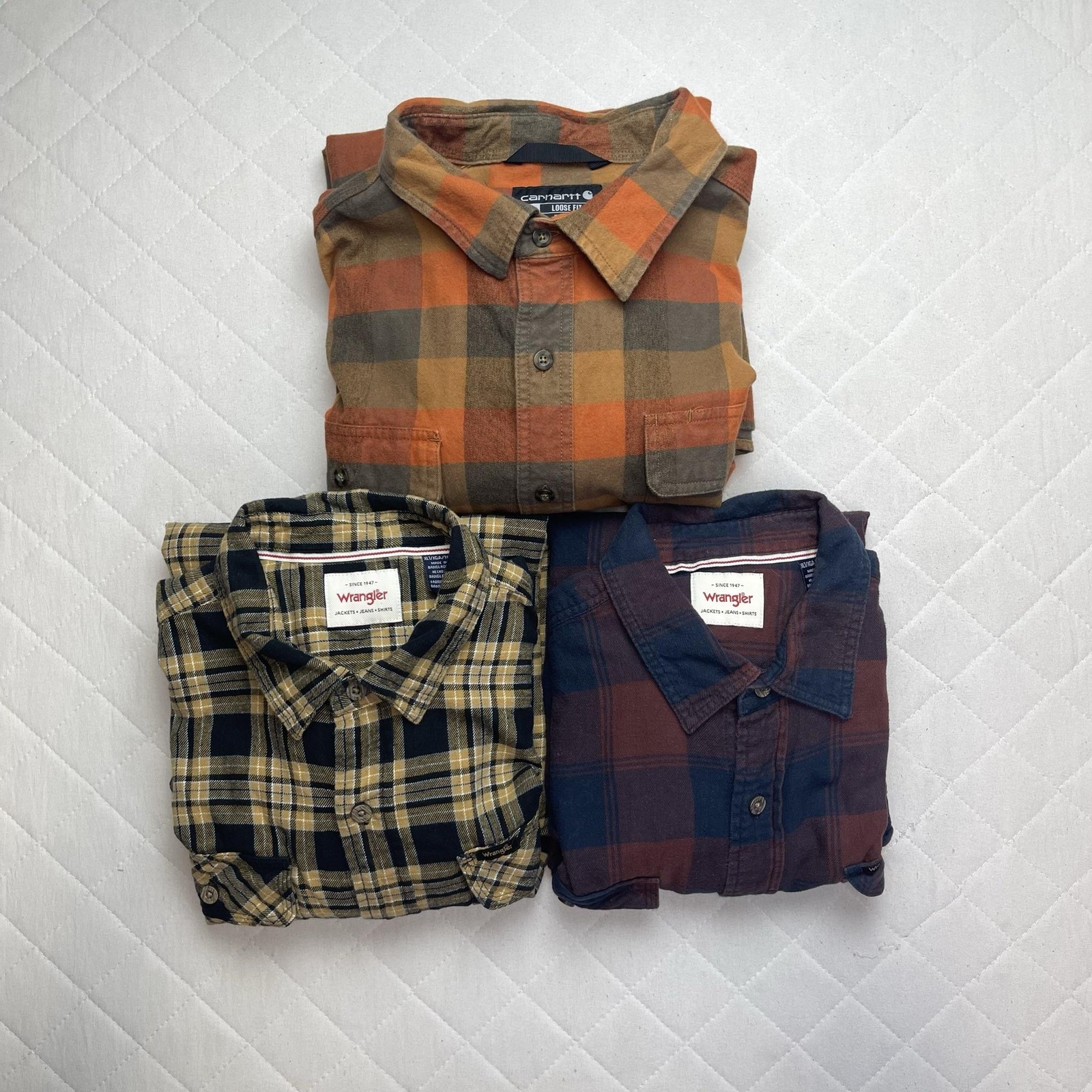 Mens Flannel Lot Size XLT Wrangler Carhartt Flannel Shirts Workwear