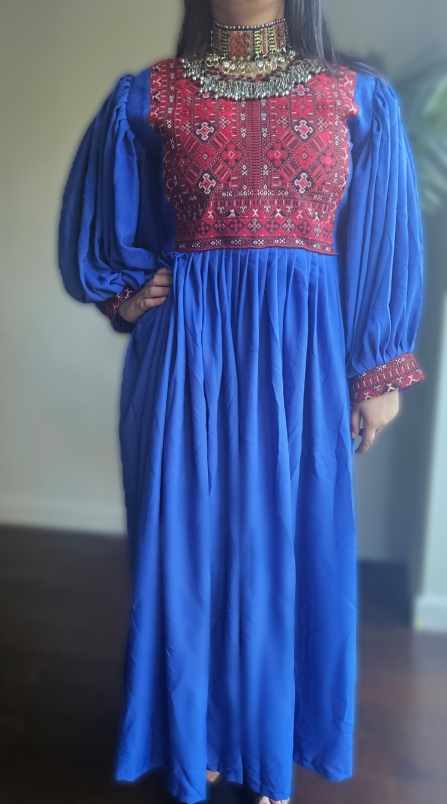 Afghan dress blue modest abaya afghani summer cotton