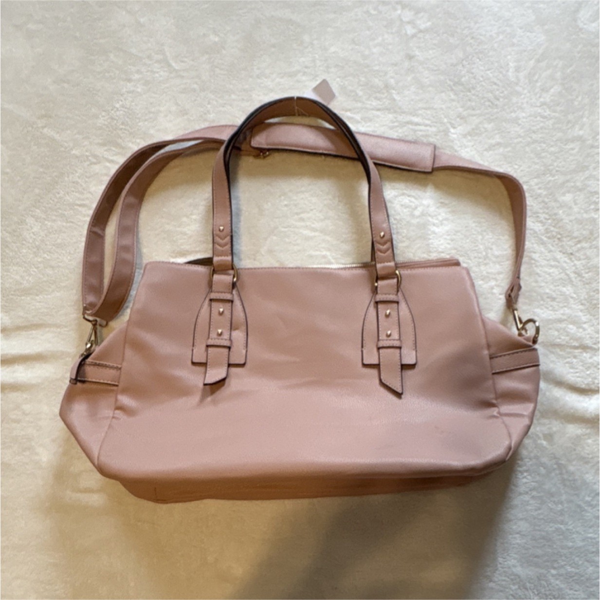 Blush Pink Shoulder Bag Gold Hardware Buckle Accent Zipper Detachable Strap