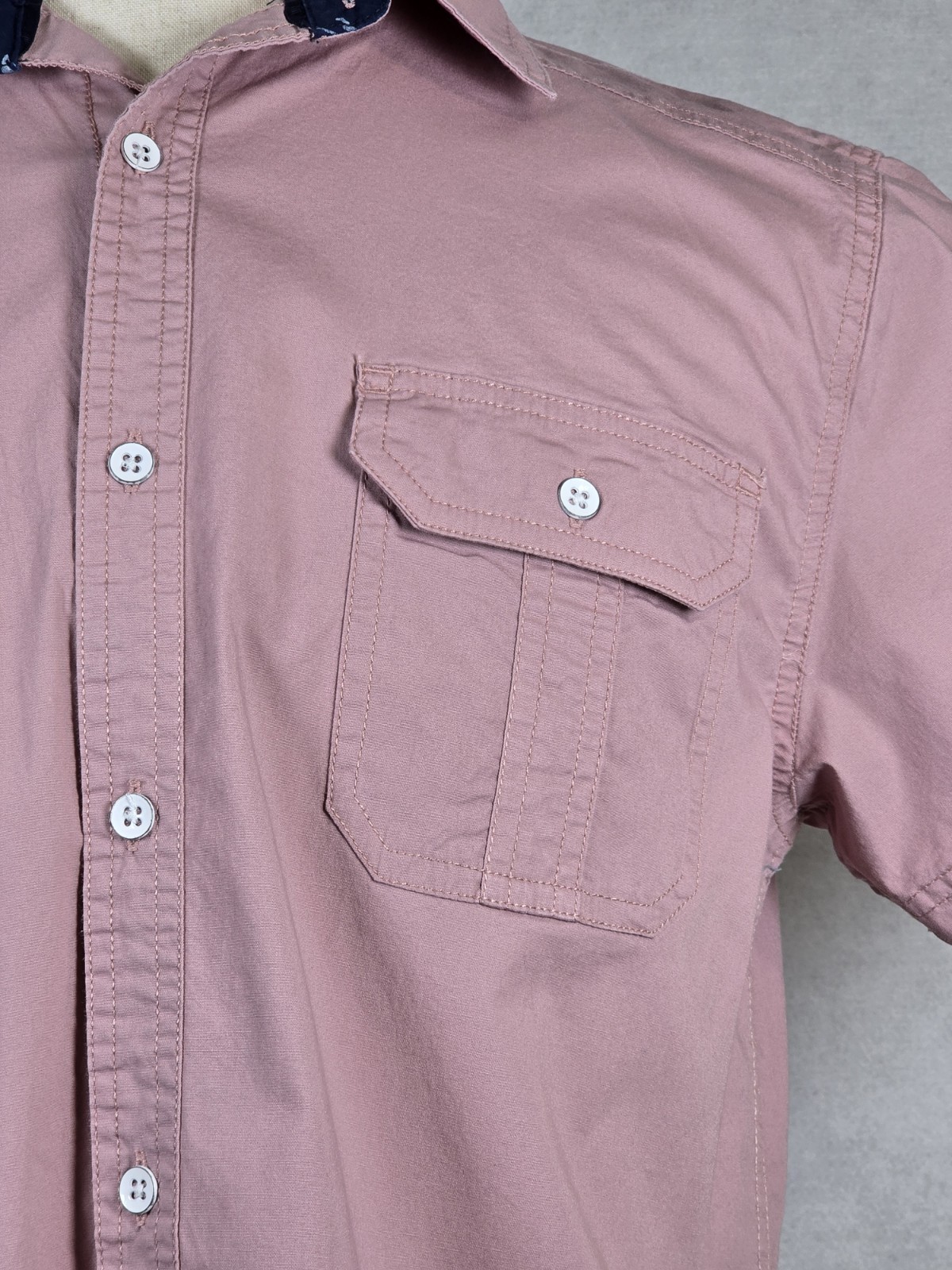 Pd&c Mens Shirt Stretch Slim Fit Button Up Short Sleeve Pink Hipster Retro Large