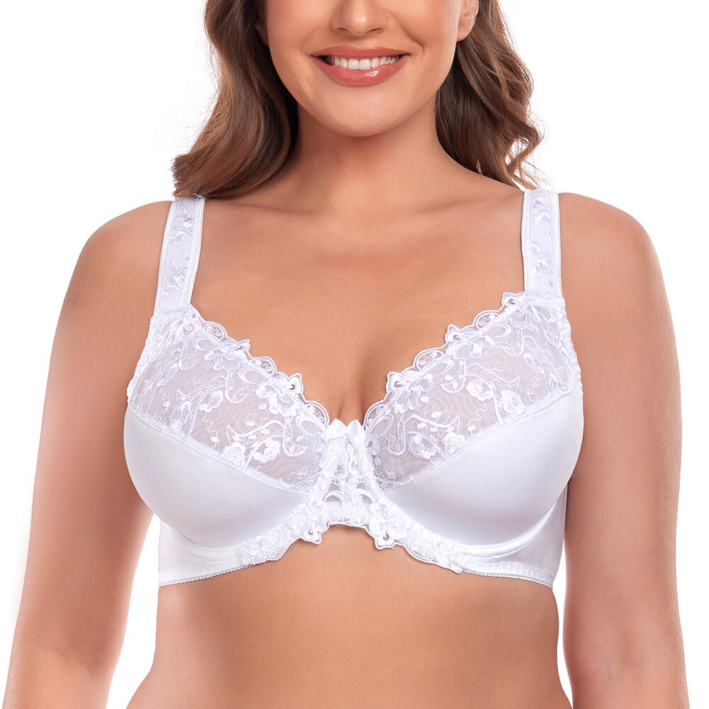 Women’s Minimizer Unlined Underwire Bra with Lace Embroidery Full Coverage Bras