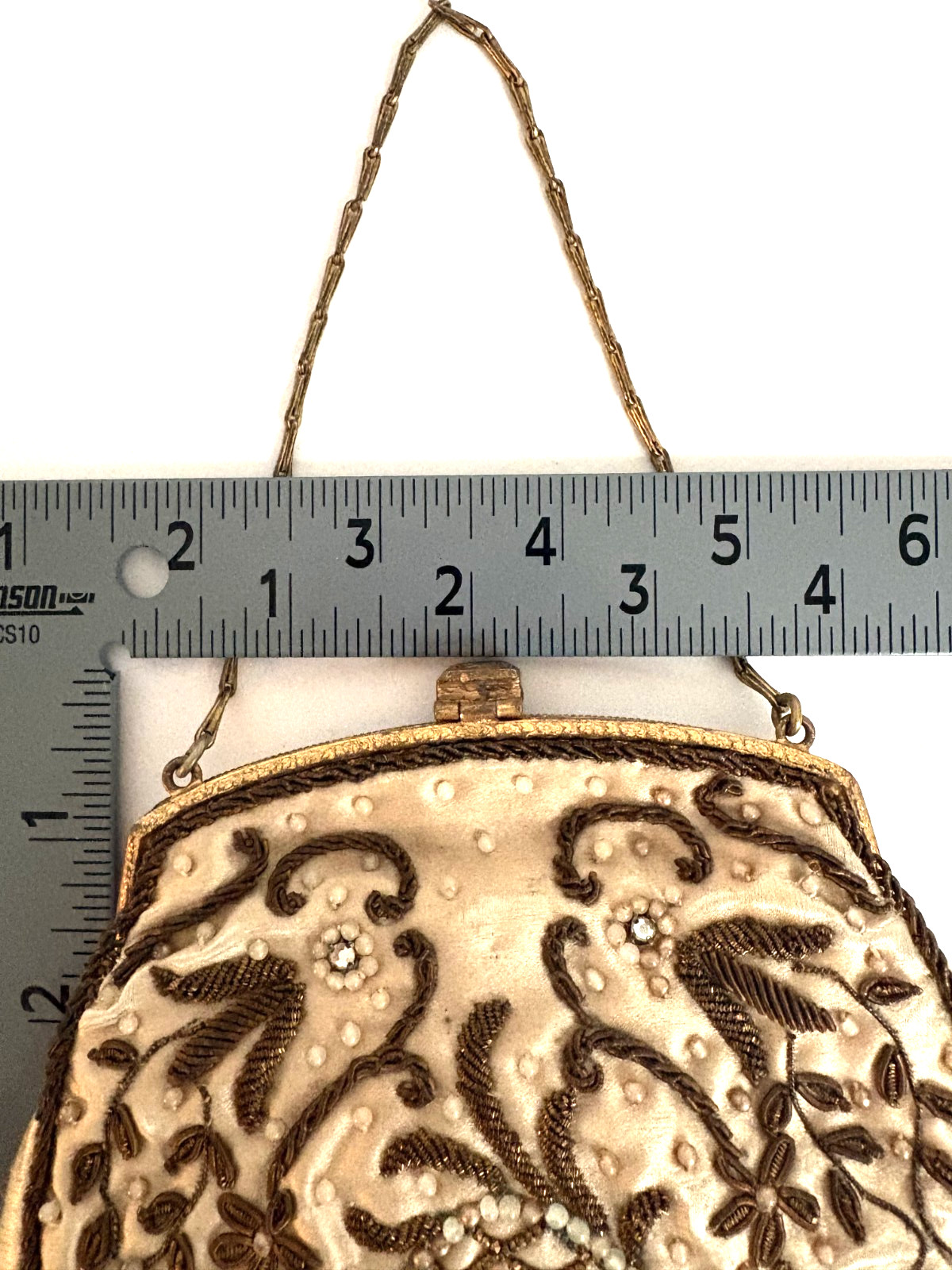 French Victorian Cameo TRINITY BAG Copper Beaded w/Pearls/Copper Metallic Thread