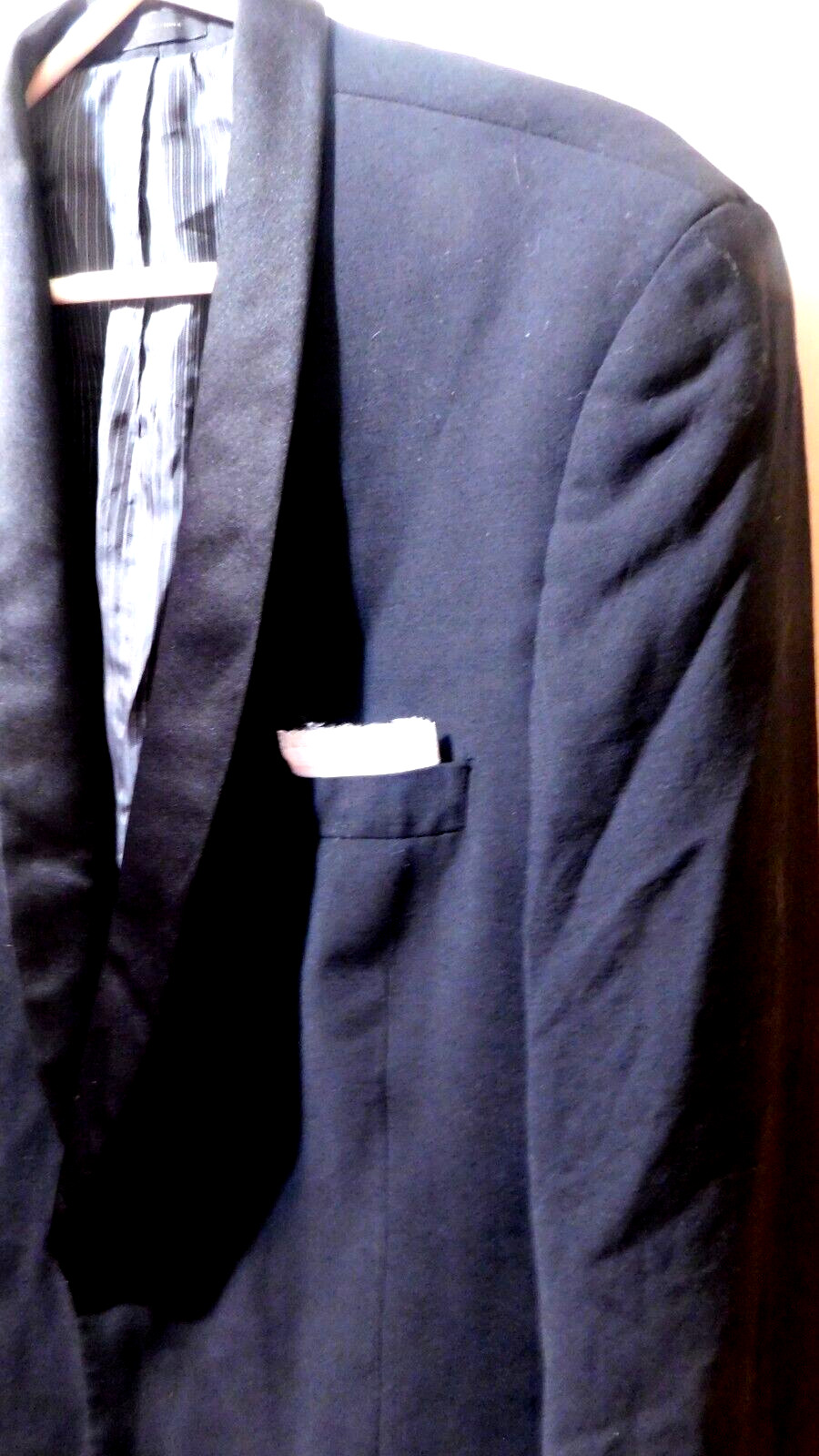 Calvin Klein~Fine Worsted Polyester & Wool Black Tuxedo Jacket Size 48L Slim Fit