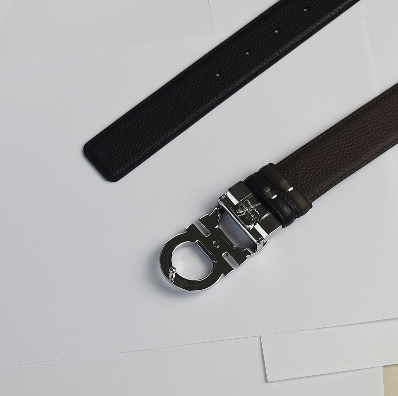 Ferragamo Reversible Men Belt Black /Brown length 120cm +Silver Gancini buckle