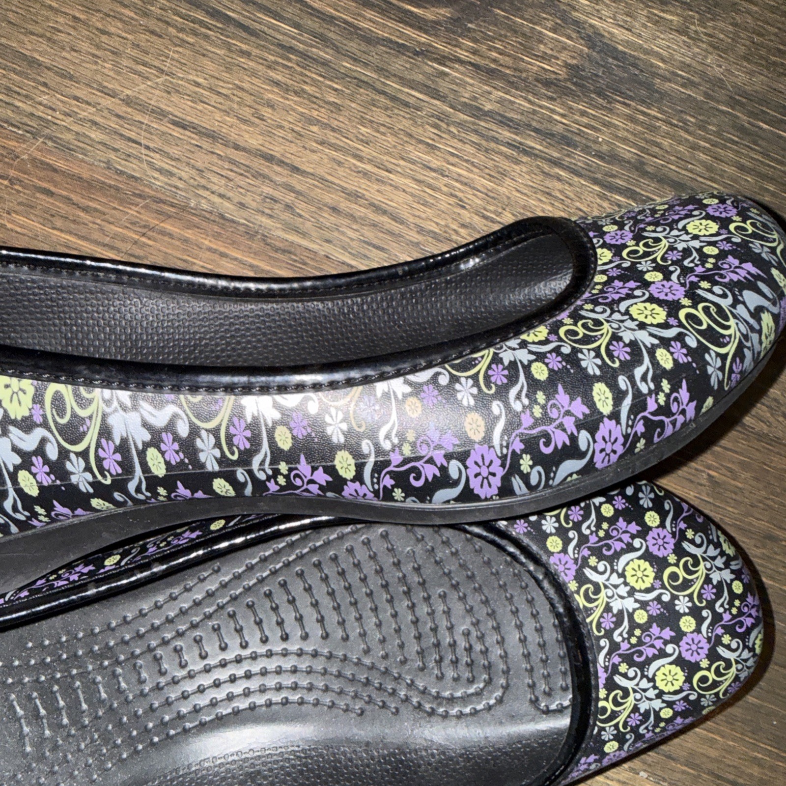 CROCS Kadee Shoes Womens Size 9 Black Floral Print Slip On Ballerina Flats