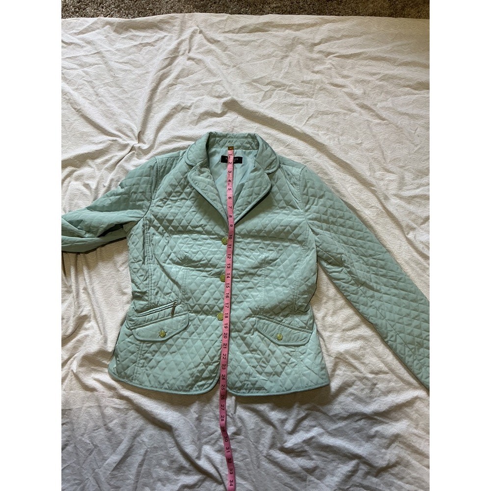 Talbots Mint Green Quilted Blazer Jacket Womens Size 12 Diamond Quilt Button Up