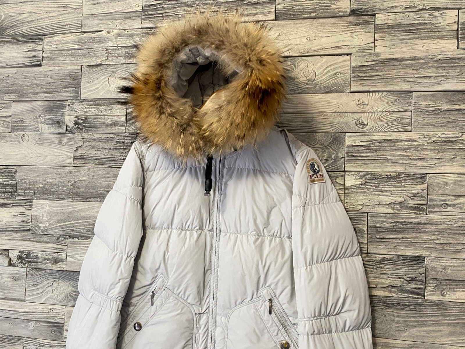 PARAJUMPERS PJS Womens Winter Down Puffer Fur Trim Logo Long Bear Parka Jacket M