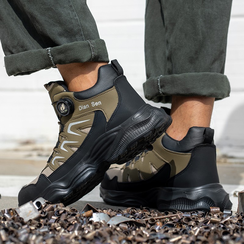 New Fashion Men Indestructible Work Shoes Rotary Buckle Steel Toe Safety Shoes