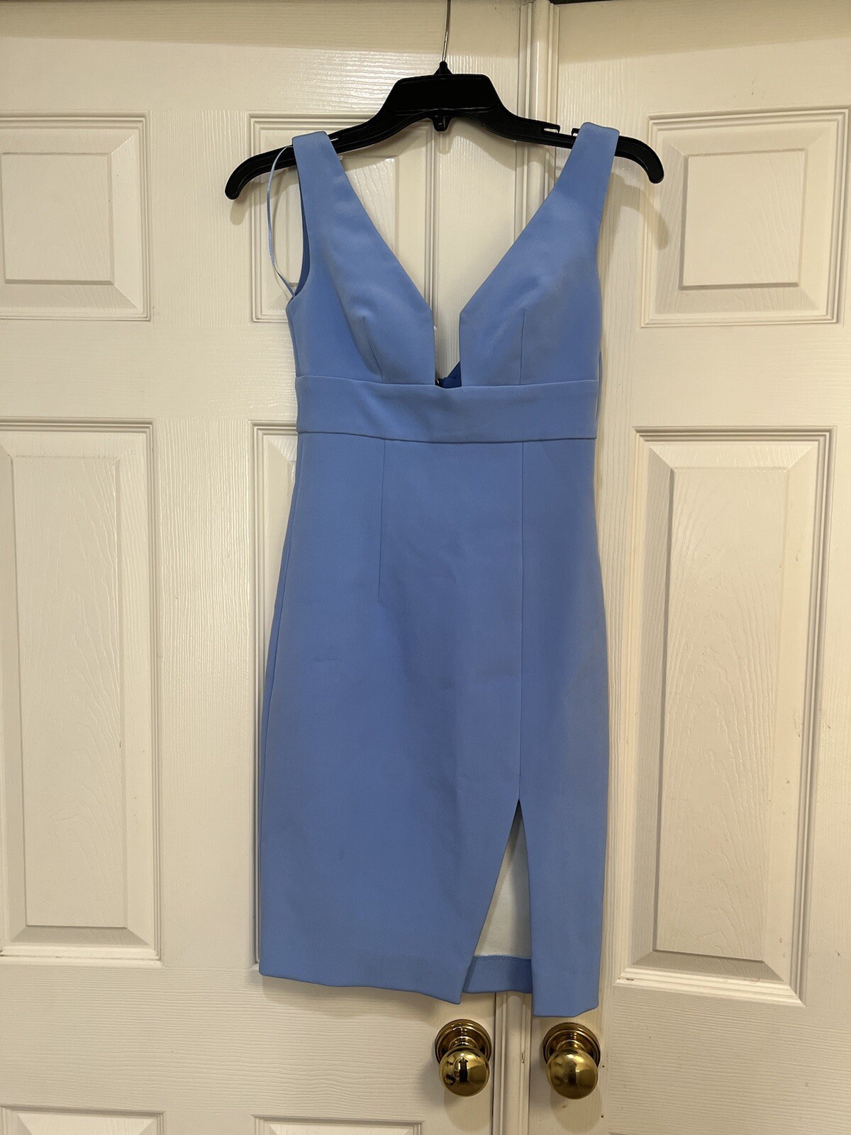 NICHOLAS Bonded Silk Deep U Neck Line Mini in Cornflower Blue party Dress 4