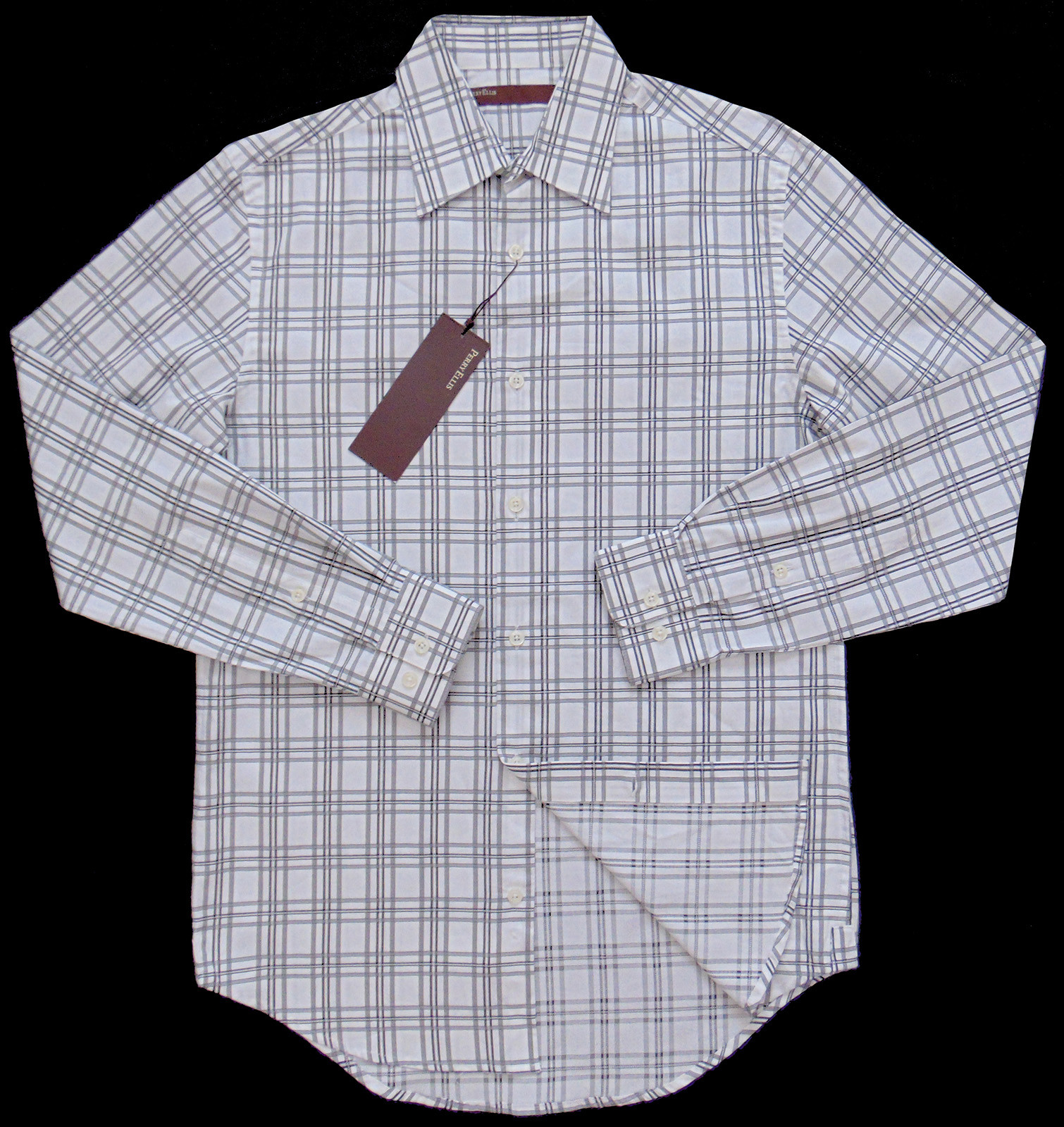 Men’s PERRY ELLIS White Black Gray Plaid Shirt Small S NWT Slight Defect