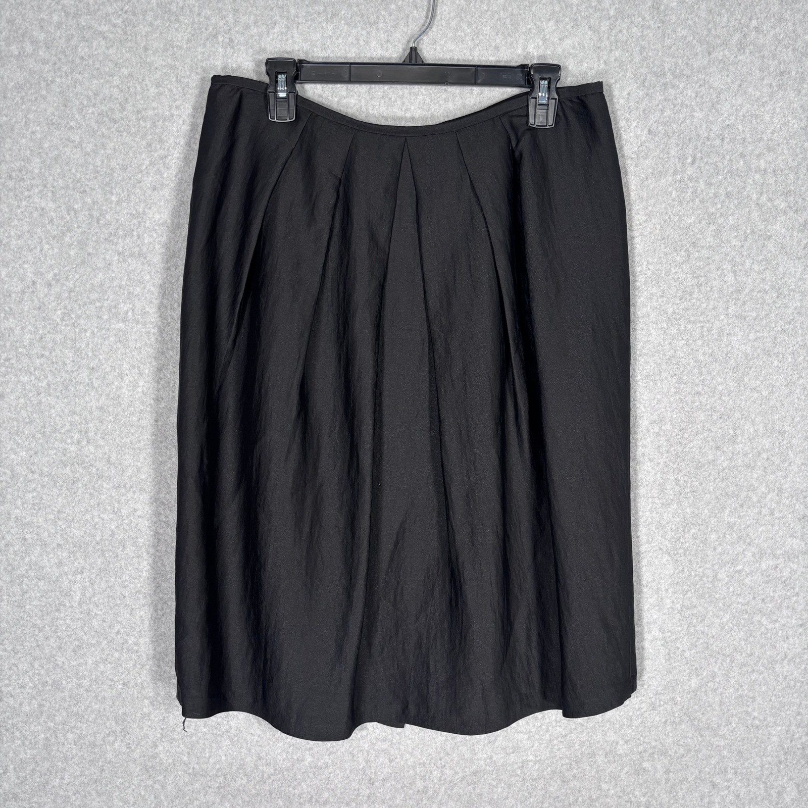 Lafayette 148 Taffeta Pleated Midi Skirt 12 Black Minimalist Knee Whimsigoth