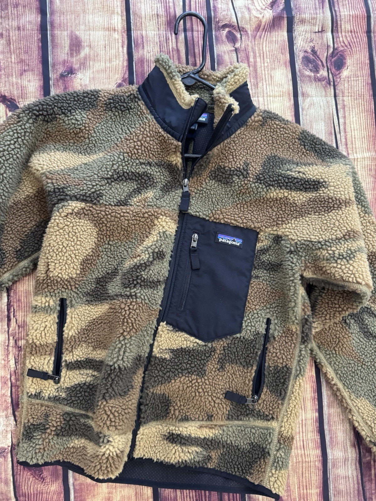 Patagonia Men’s Camo Green Brown Black Full Zip Jacket Stand-Up Collar S