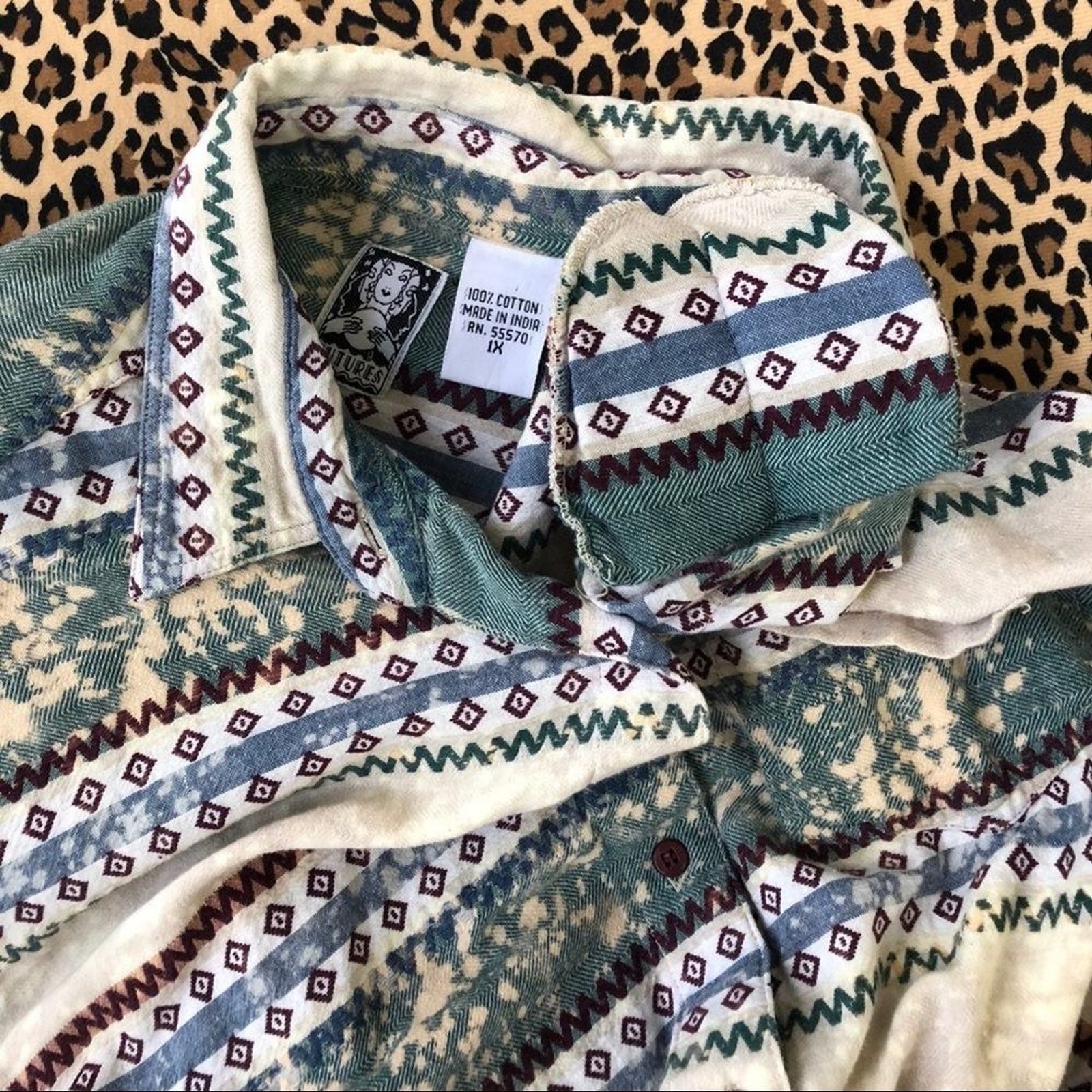1X Vintage Rework Top Long Sleeve Button Down Indie Western Mori Kei Hippie Vtg
