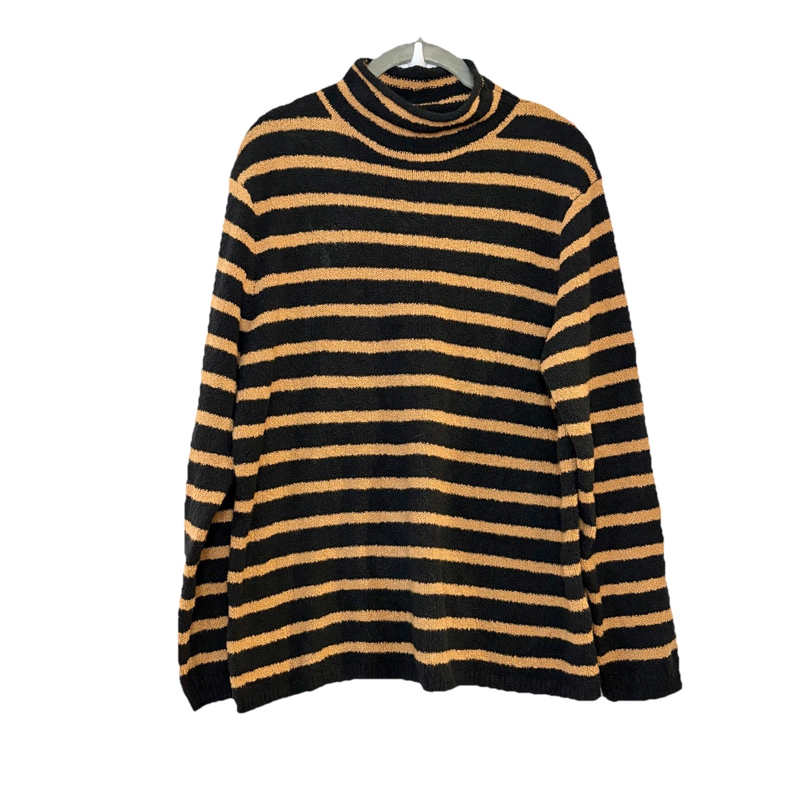 J Crew Cozy Roll Neck Pullover Sweater M Black Brown Striped Soft Preppy