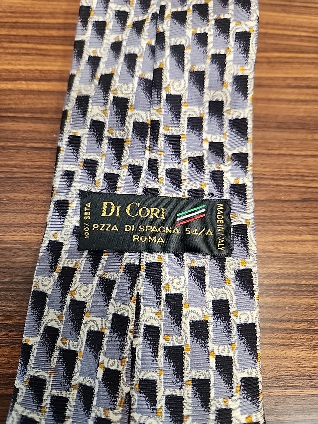 DI CORI Mens Gray Blue PZZA DI SPAGNA 54/A 100% Silk tie Made in Italy 58 in
