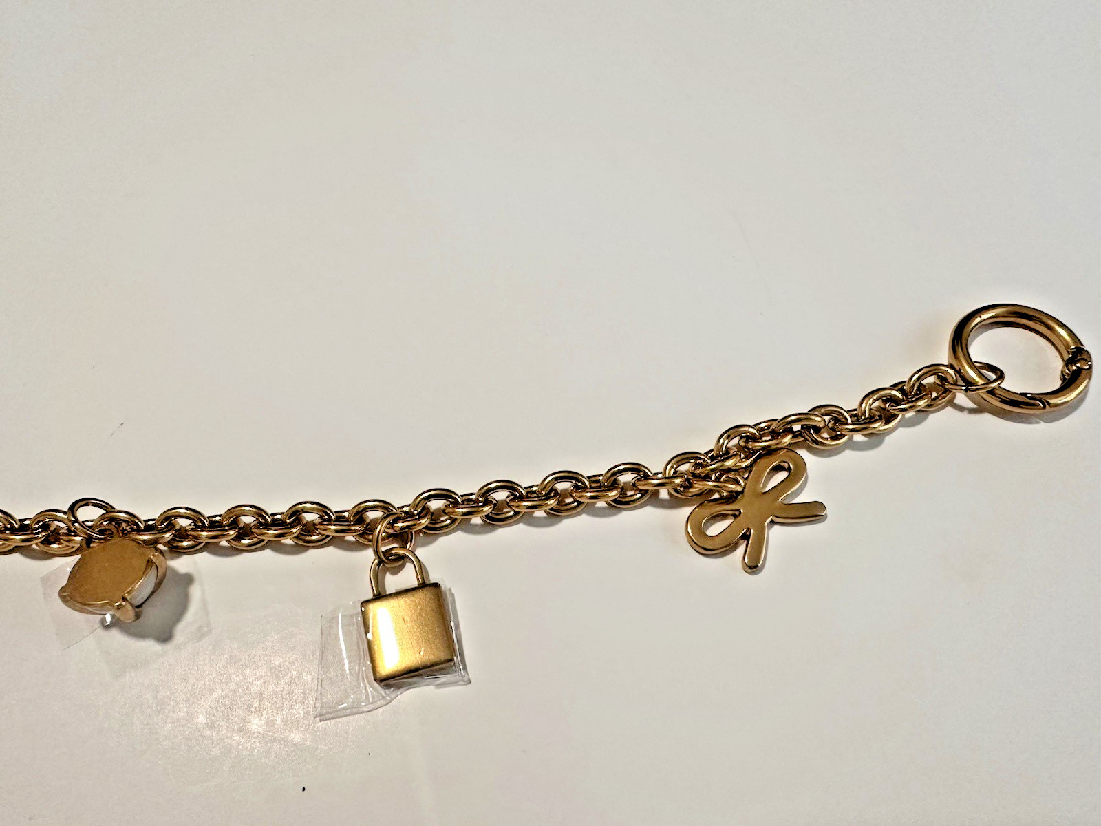 @@ NEW Ted Baker London Logo Gold Brass HandBag Purse Charm Chain Pearl Lock Bow