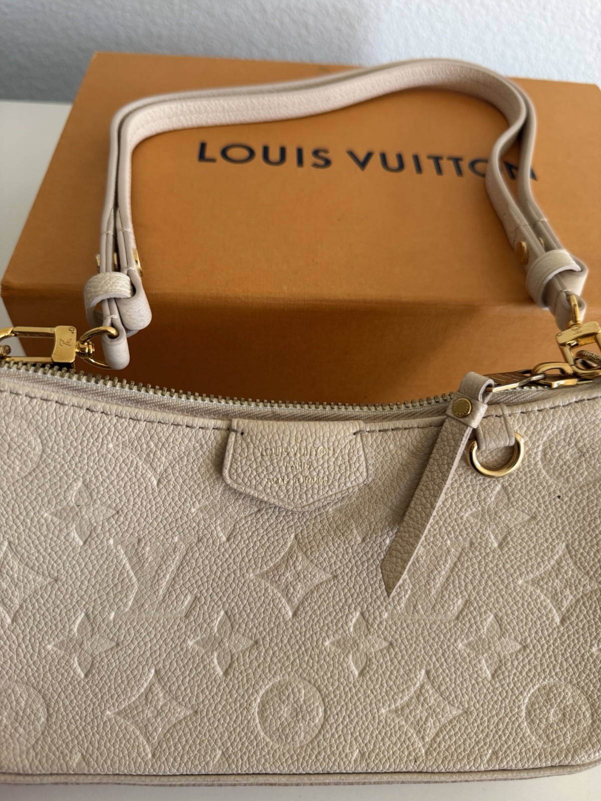 Louis Vuitton Easy Pouch on Strap Cream Leather Monogram Shoulder Mini Bag