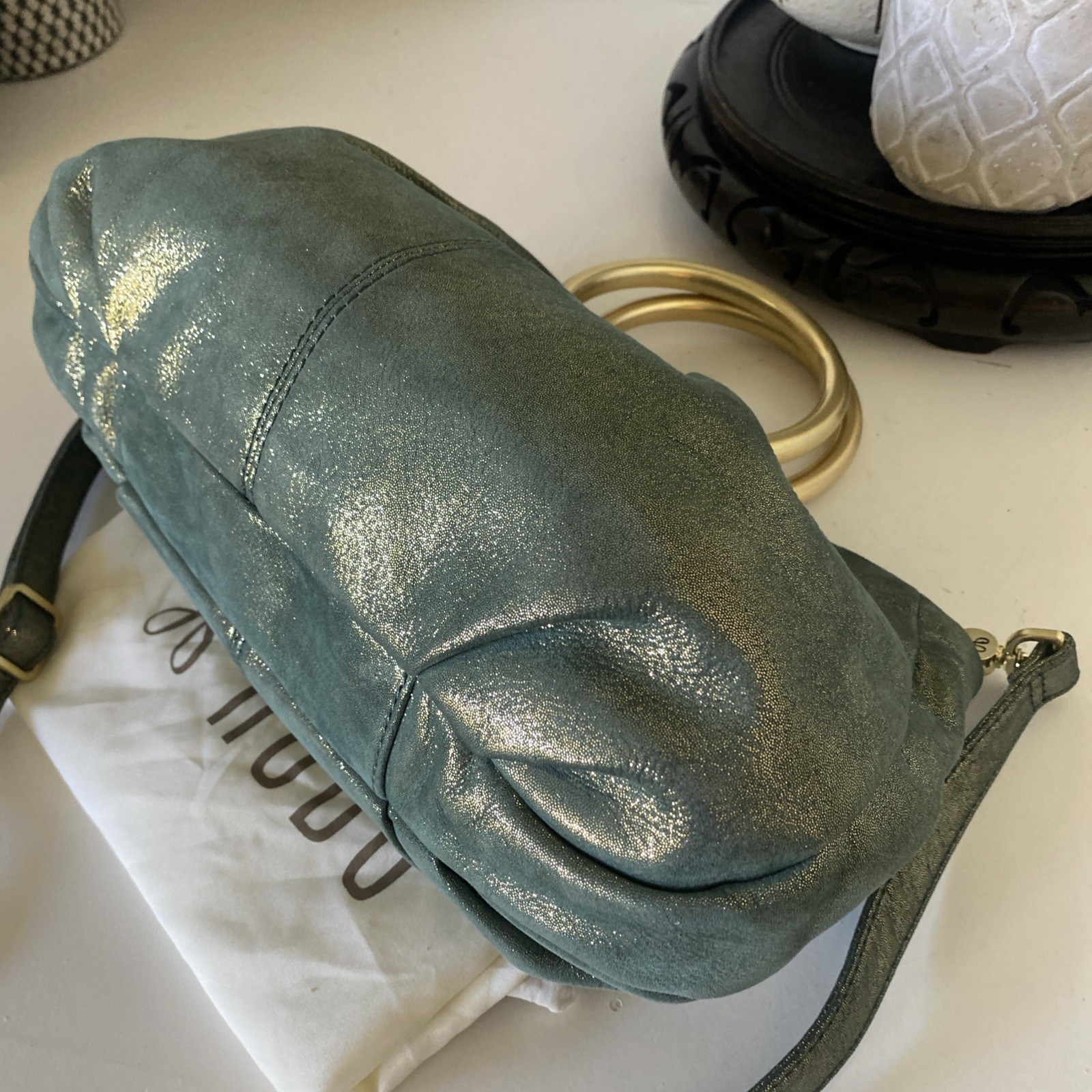 RARE Hobo Sheila Evergreen Shimmer Satchel Bag With Dust Bag NICE!