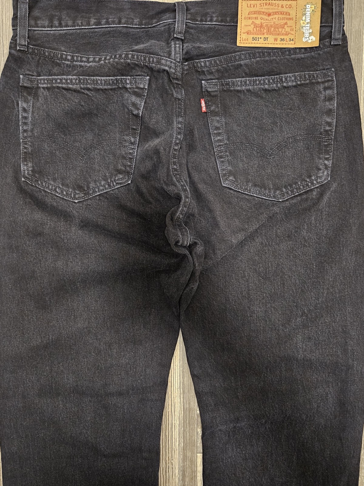 Denim Tears x Levi’s 501 Button Fly Big E Jeans Black Grey Men’s Sz 36 x 34 NWOT