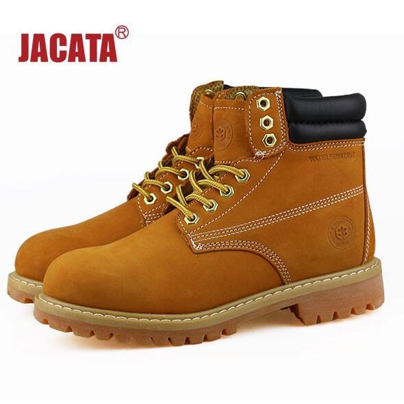 Men’s Winter Snow Boots Work Boots Waterproof Rubber Wheat Black Leather 8601