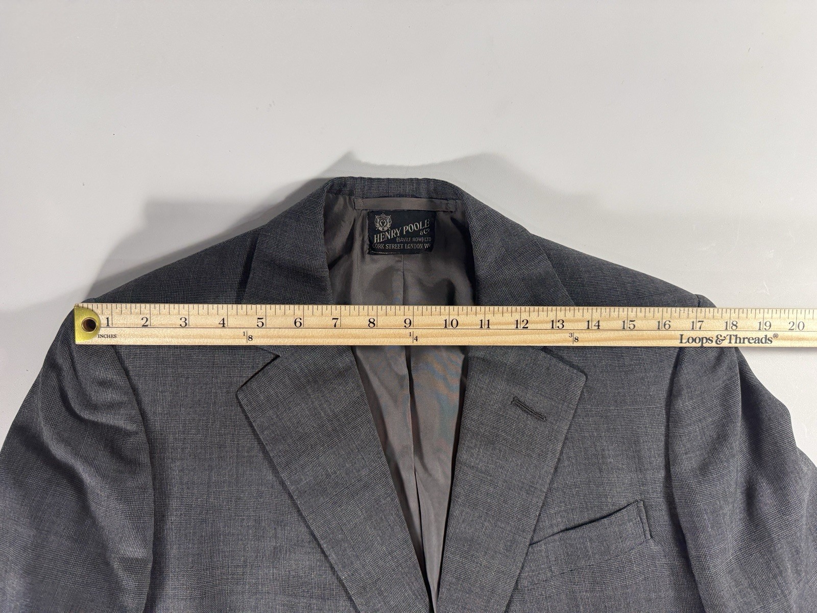 Henry Poole Bespoke Savile Row Gray Glen Check Blazer 40R Est Wool Vintage 1979