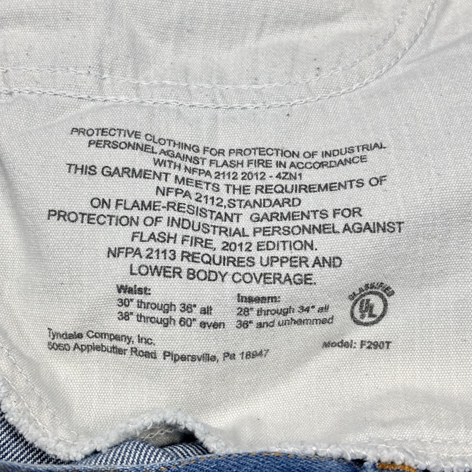 Tyndale FR Jeans Men 42×28 Blue Flame Resistant Cotton Arc F290T Denim blue