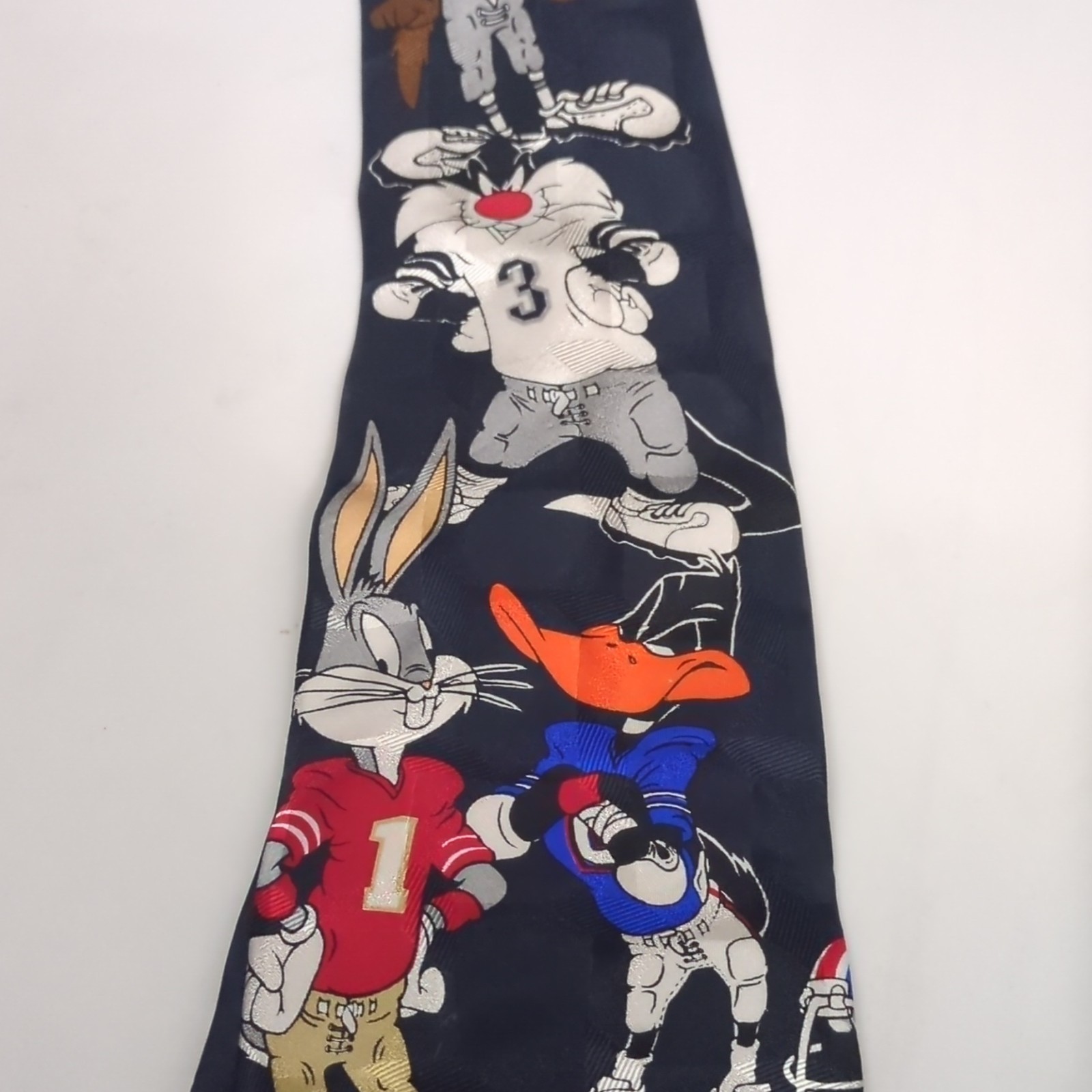 Looney Tunes Mania Silk Navy Woven Tie Bugs Bunny Daffy Duck Taz Logo