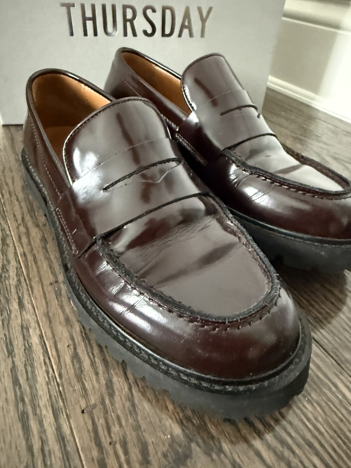 Loved Thursday Boot Company Penny- Burgundy, Patent Leather Loafers Size 7.5