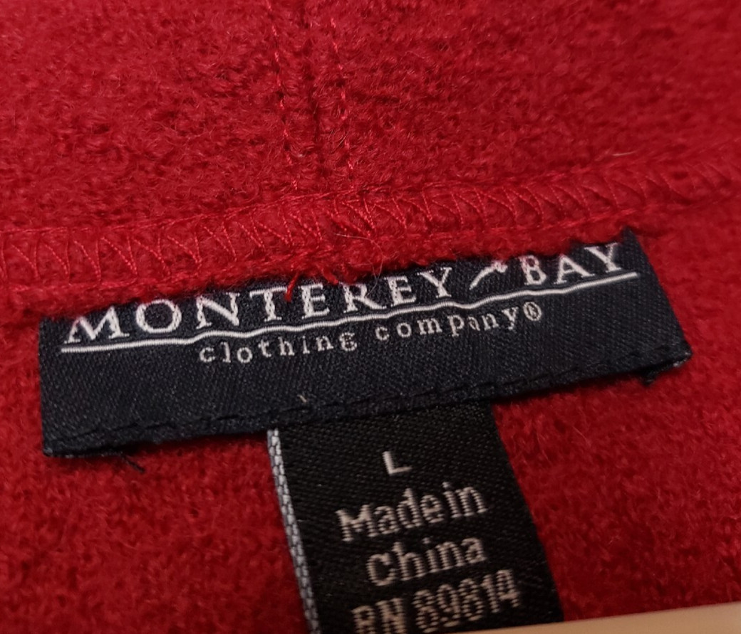 Monterey Bay Women L Sweater Clasp Front Red Ruffle 100% Boiled Wool Long Sleeve