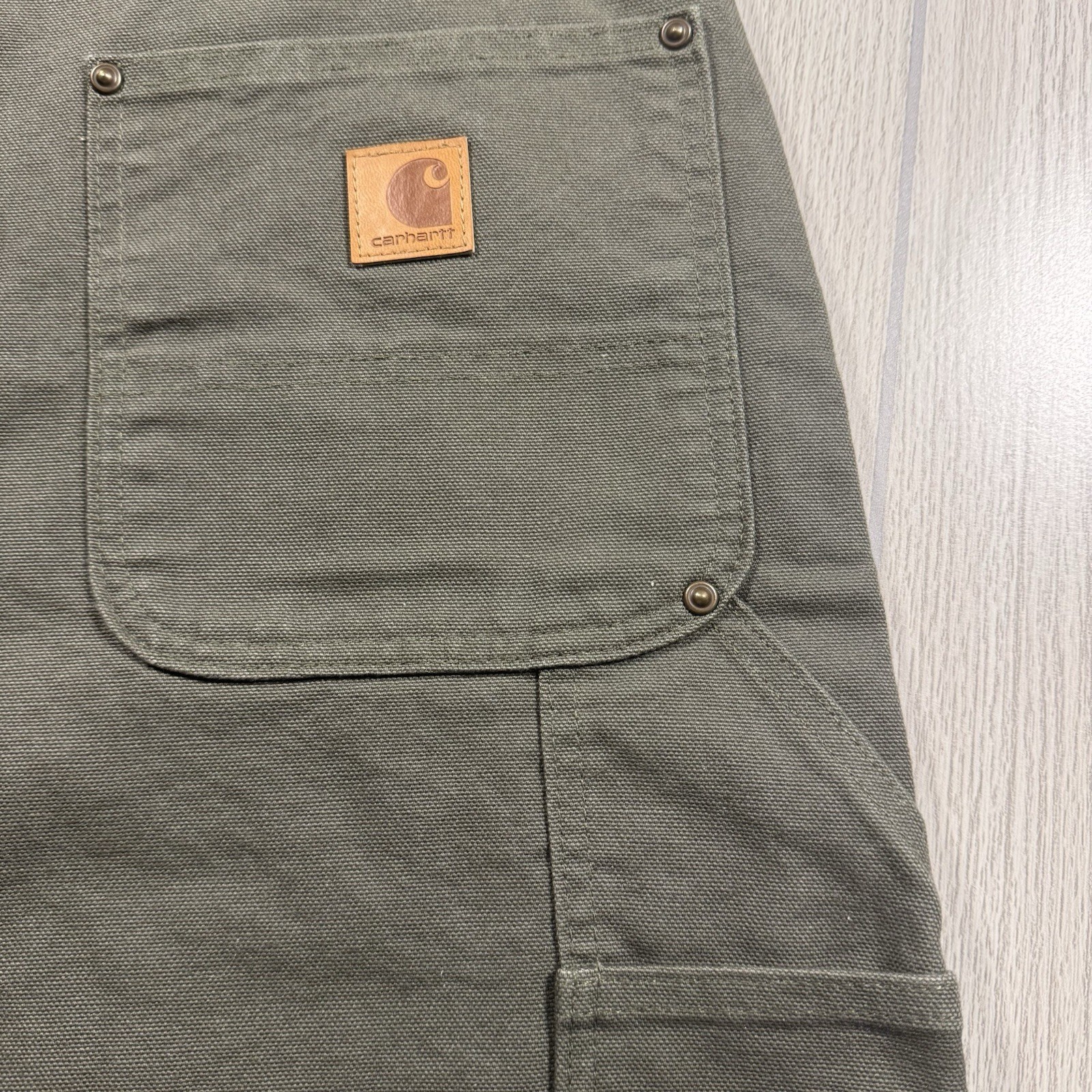 Carhartt Washed Duck Double Front Work Dungarees Men 46×30 Olive Green Loose NWT