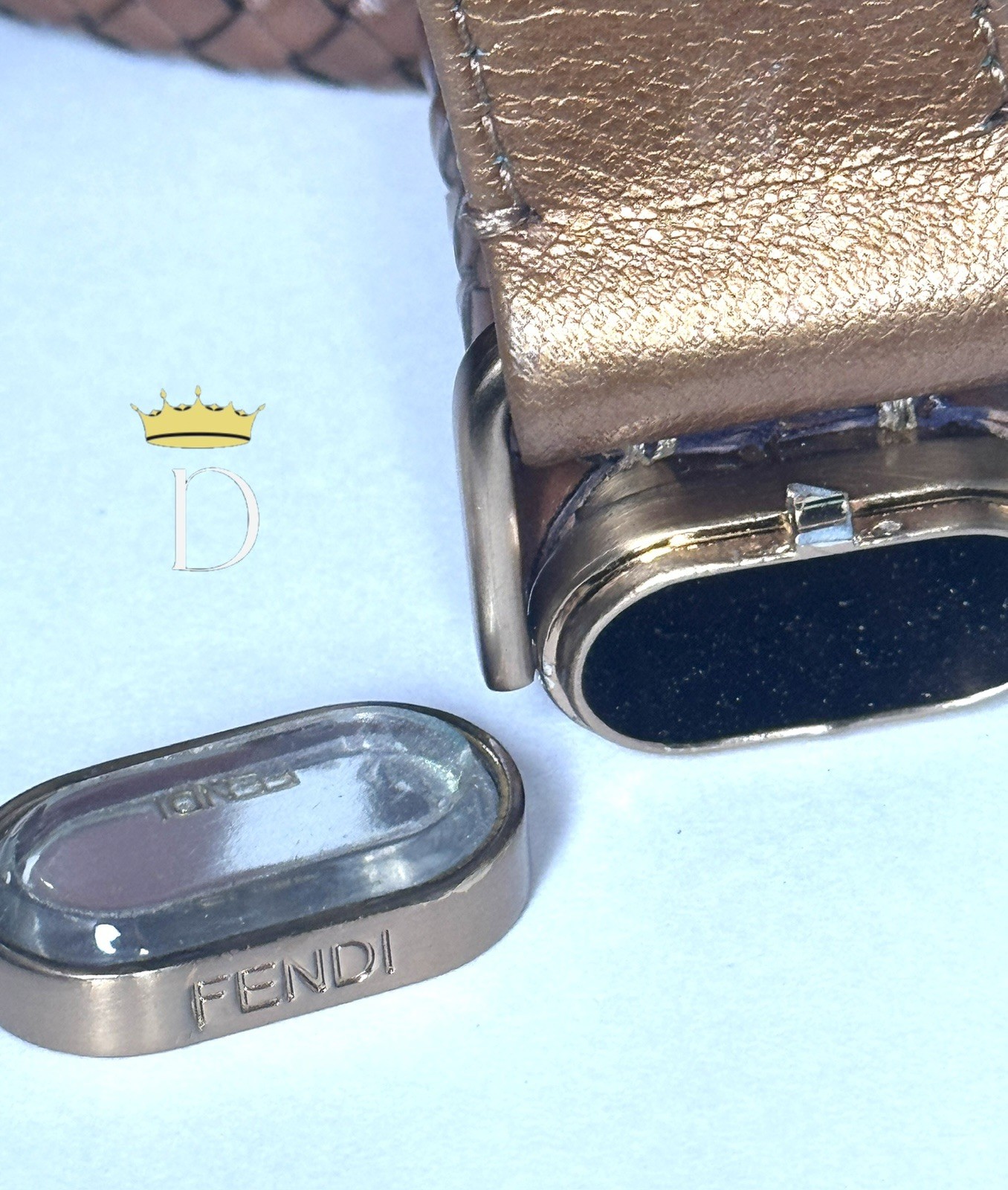 Fendi Metallic Bronze Leather Spy Bag – Braided Handles, & FF Logo Interior