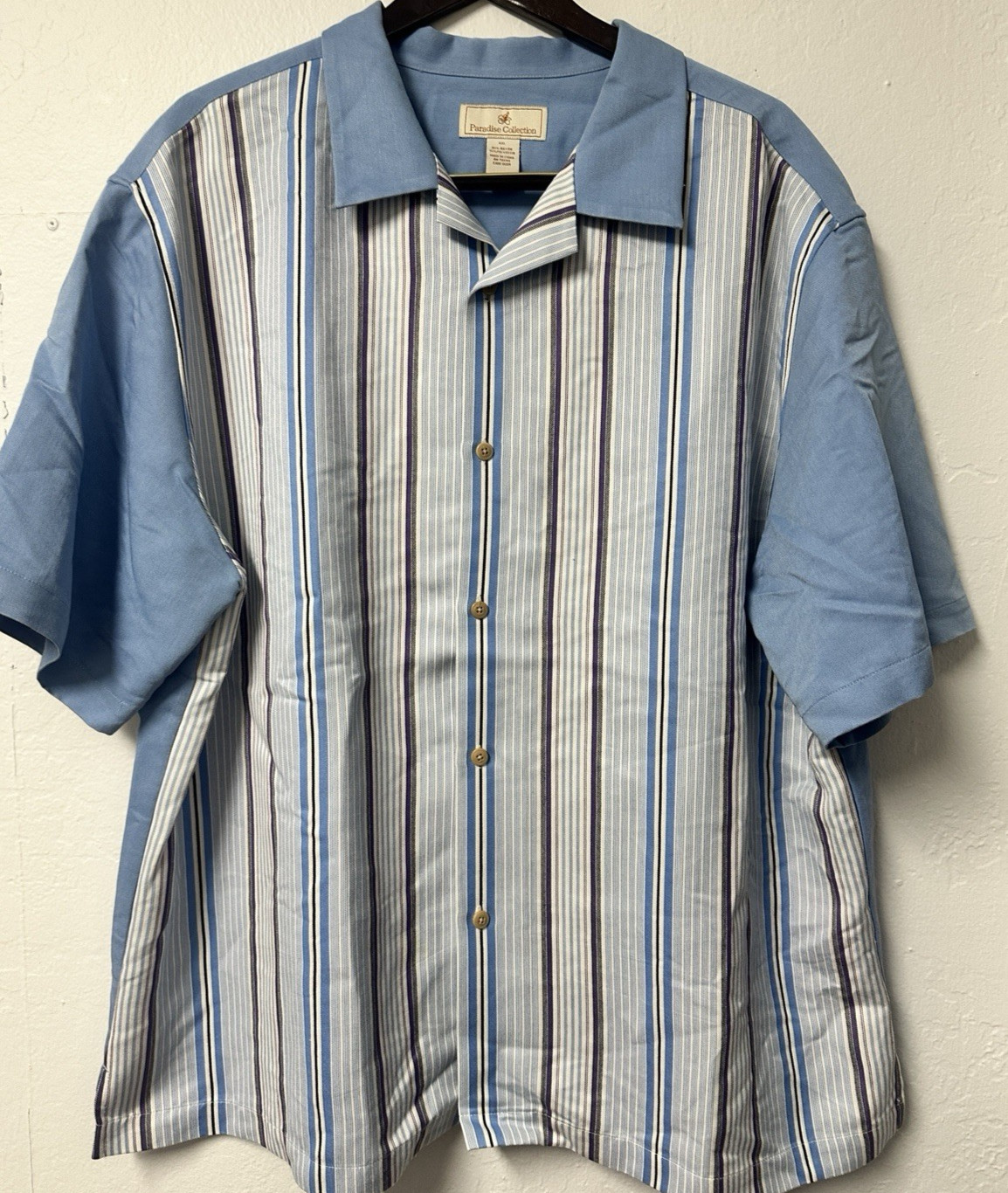 Men’s Paradise Collection 100% Rayon Blend Button Up Shirt Striped Size XXL BB
