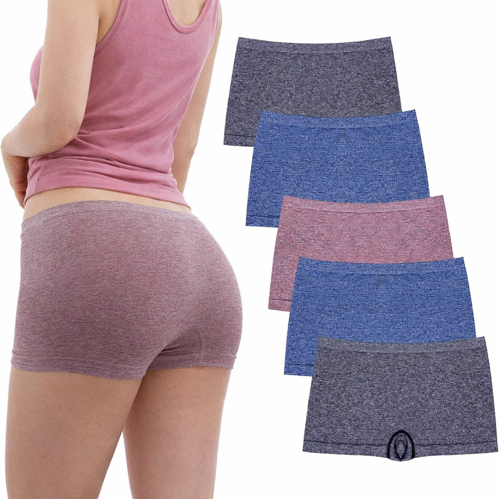 Womens Seamless Boyshort Underwear 5 Pack Soft Stretch No Show Panties S-2XL