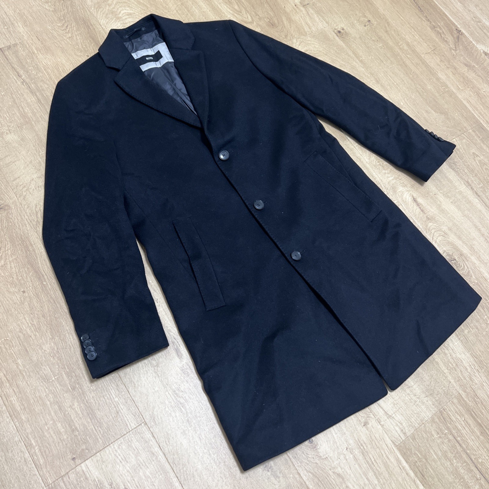 Hugo Boss The Stratus Coat Slim Men’s Black 90% Wool 10% Cashmere Overcoat sz 52