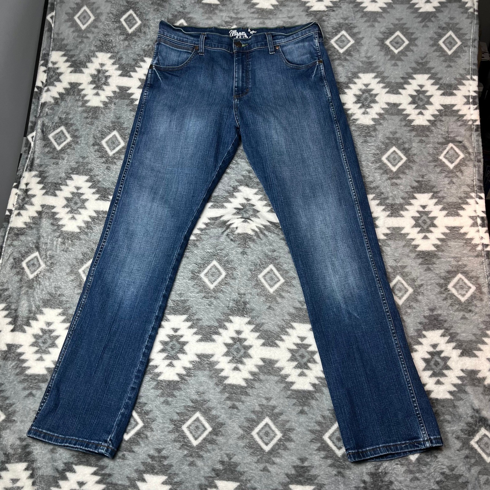 Wrangler Mens Retro Slim Straight Leg Jeans Blue Denim 34×34