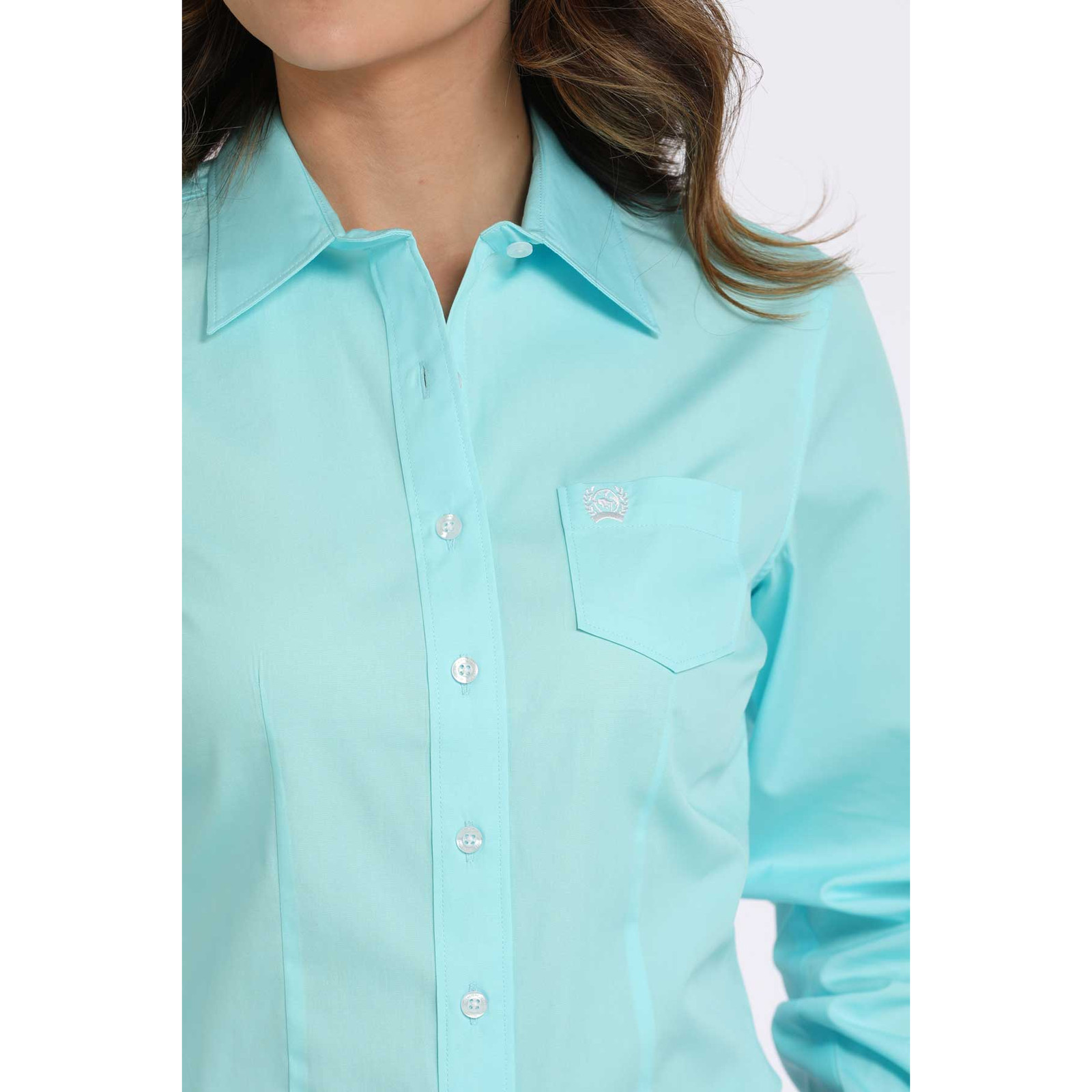 Cinch Ladies Solid Turquoise Blue Button Down Shirt MSW9164244