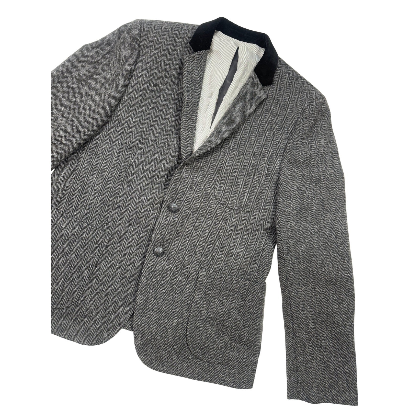 Dockers Khakis 100% Wool Herringbone Tweed Blazer Jacket Collar Patch 3-Button